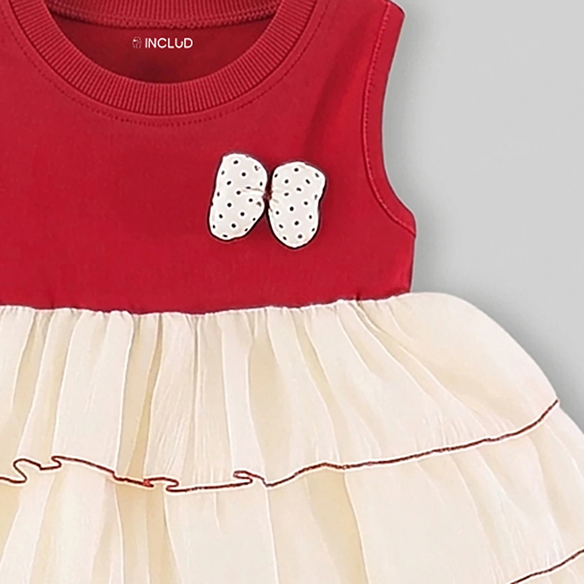 Girls Red Layered Fit And Flare Dress With Bow Details Casual Dresses