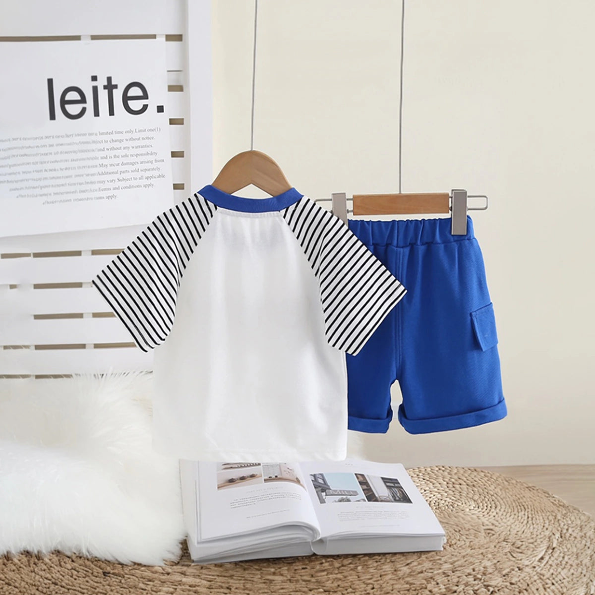 Boys Three Bear Printed T-Shirt With Blue Shorts Set Sets