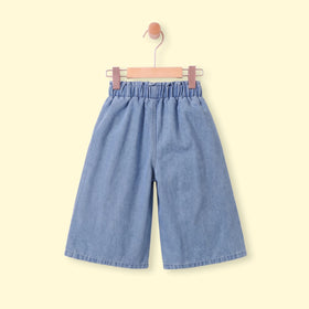 Girls Blue Floral Embroidered Relaxed Fit Denim Pants Pants