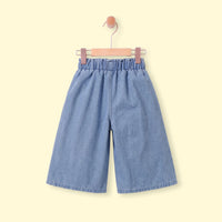 Girls Blue Floral Embroidered Relaxed Fit Denim Pants Pants