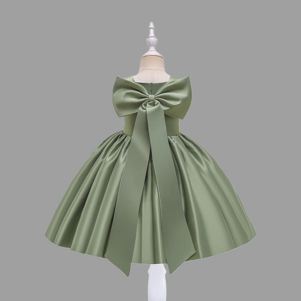 Girls Green Bow Applique Party Wear Dress