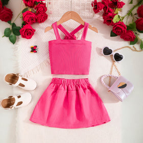 Girls Fuchsia Cross Neck Top With Skirts Sets 2 pc. Sets