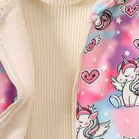 Girls Pink Unicorn Printed Front Zipper Hooded Winter Jacket Coats & Jackets