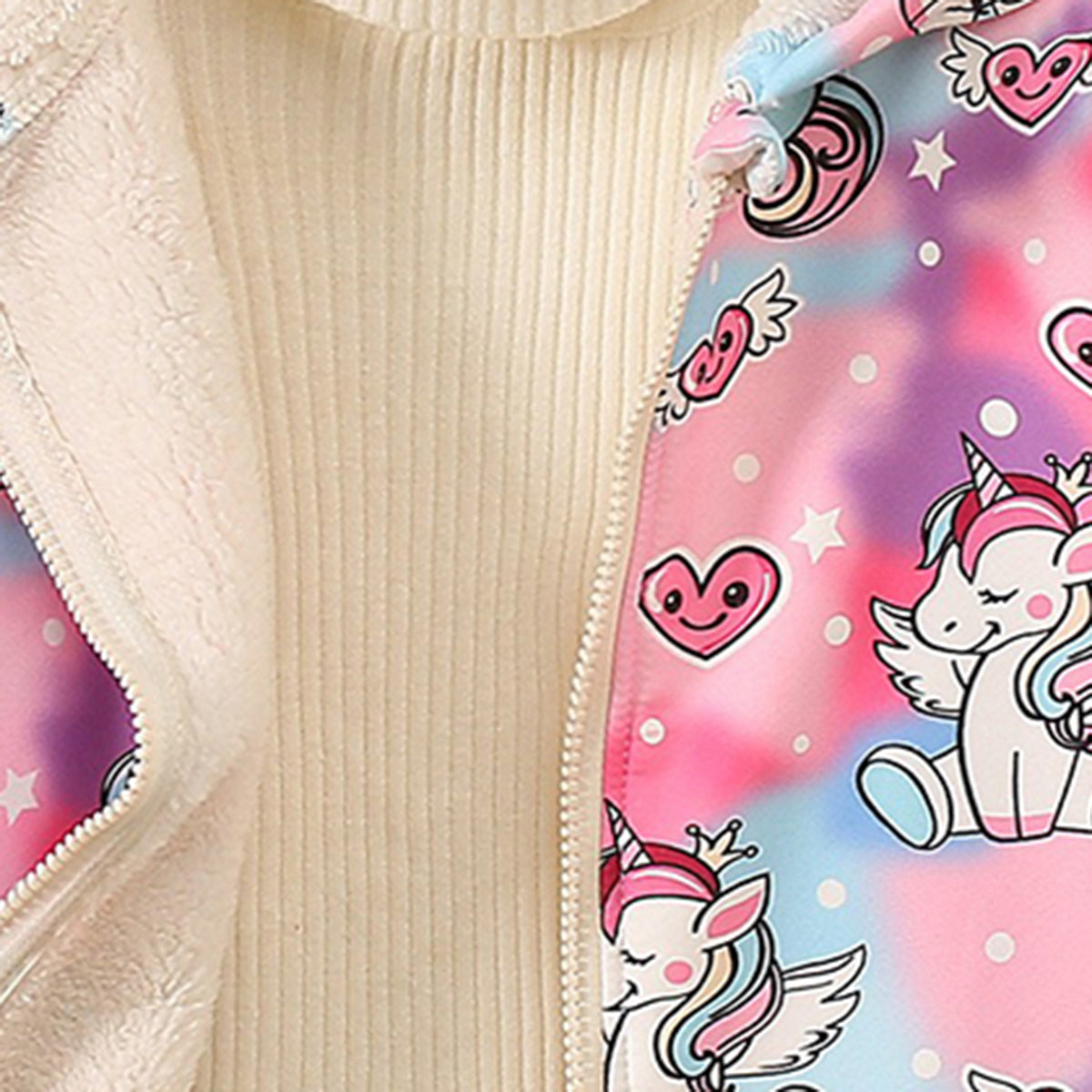 Girls Pink Unicorn Printed Front Zipper Hooded Winter Jacket Coats & Jackets