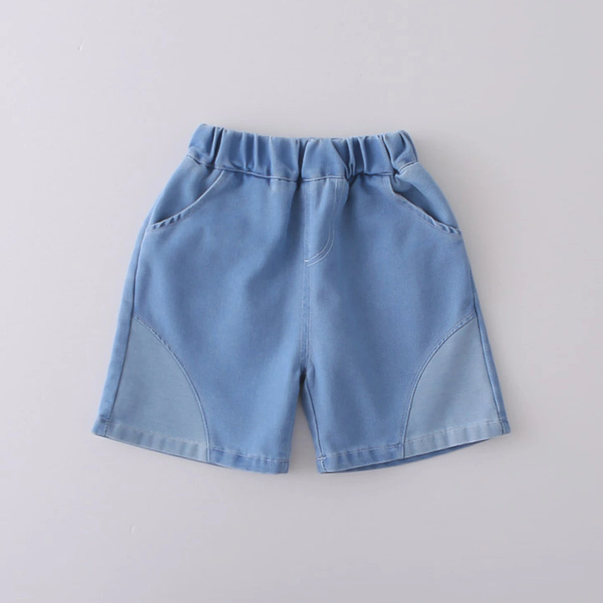 Boys Sky Blue Bear Printed Polo T-Shirt With Denim Shorts Set Sets