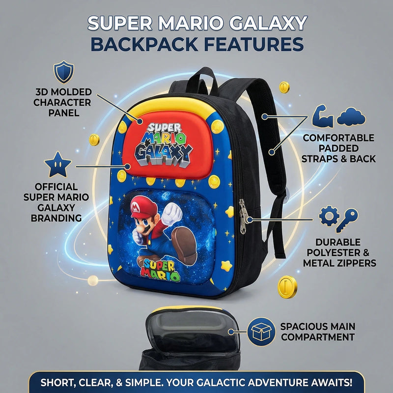 Boys Blue Super Mario Galaxy Hard-Shell School Backpack Trending Accessories