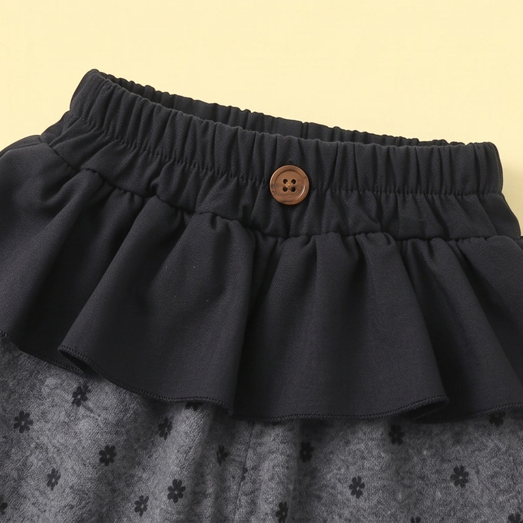 Girls Grey Printed Vest & Pants With Striped T-Shirt Sets Sets
