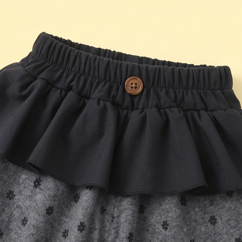 Girls Grey Printed Vest & Pants With Striped T-Shirt Sets Sets