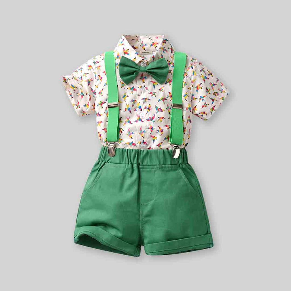 Boys Printed Shirt With Bow & Shorts Set Sets Green 1-2 Y 