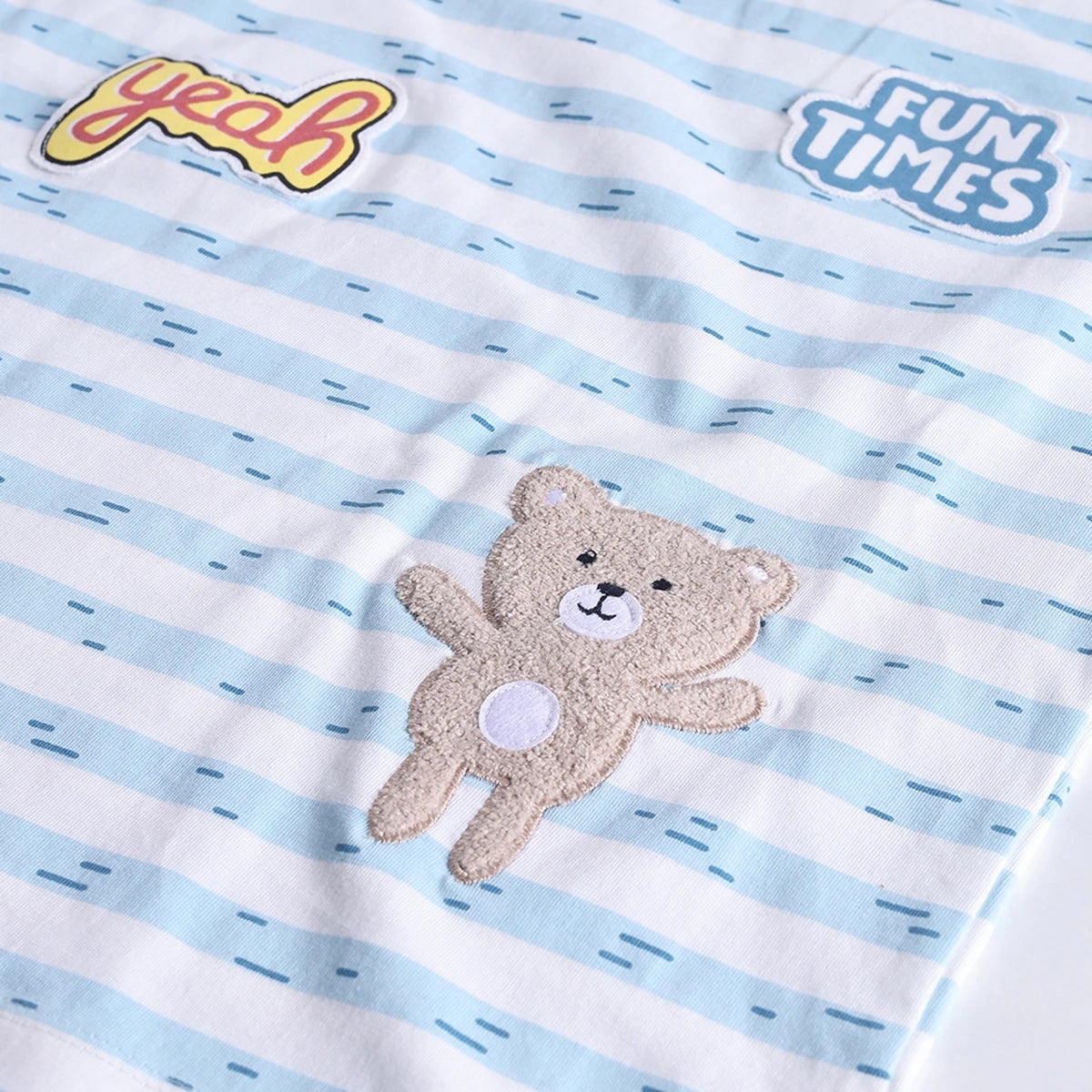 Boys Sea Green Cartoon Applique Stripes T-Shirt With Elasticated Shorts Sets 2 pc. Sets