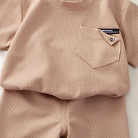 Boys Khaki Waffle Knit Short Sleeve T-Shirt With Shorts Sets 2 pc. Sets