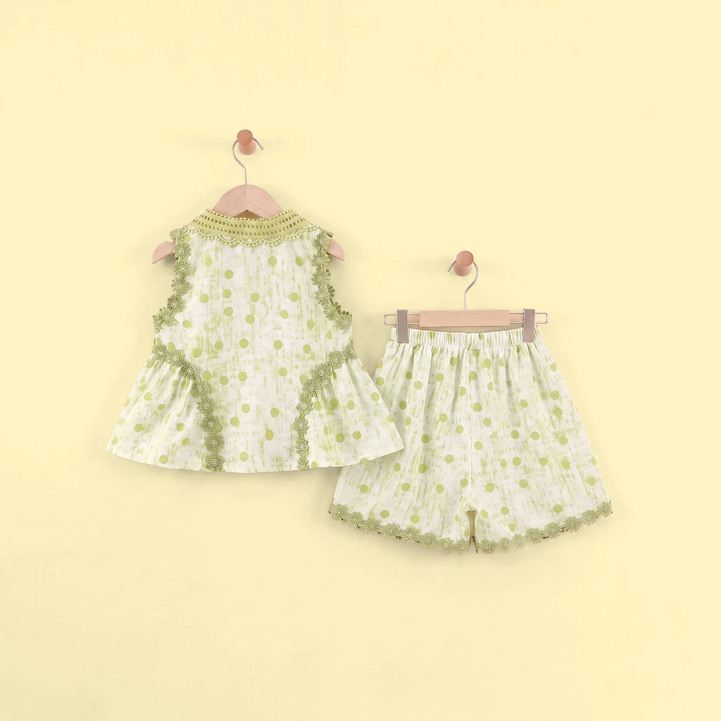 Girls Green Polka Dot Print Sleeveless Top With Shorts Sets 2 pc. Sets