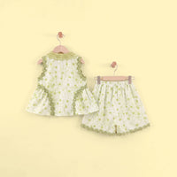 Girls Green Polka Dot Print Sleeveless Top With Shorts Sets 2 pc. Sets