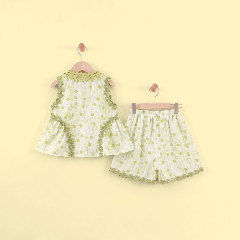 Girls Green Polka Dot Print Sleeveless Top With Shorts Sets 2 pc. Sets