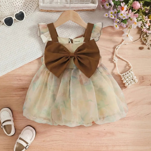 Girls Multicolor Floral Mesh Overlay Fit & Flare Dress Casual Dresses Multicolor 1-2 Y