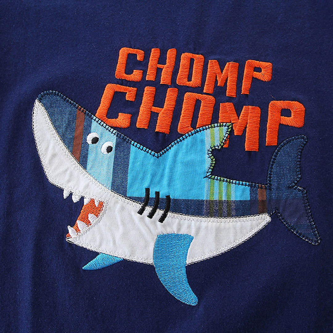 Boys Shark Applique T-Shirt With Checkered Print Shorts Set Tshirts   