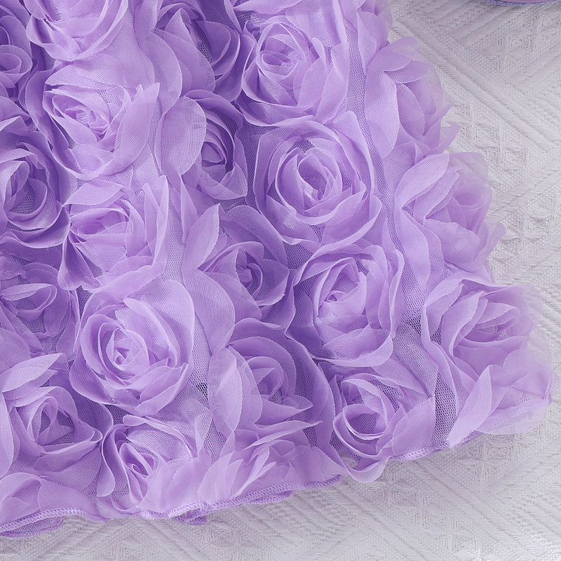 Girls Purple Rose Appliqued Puff Sleeves Fit And Flared Dress Casual Dresses