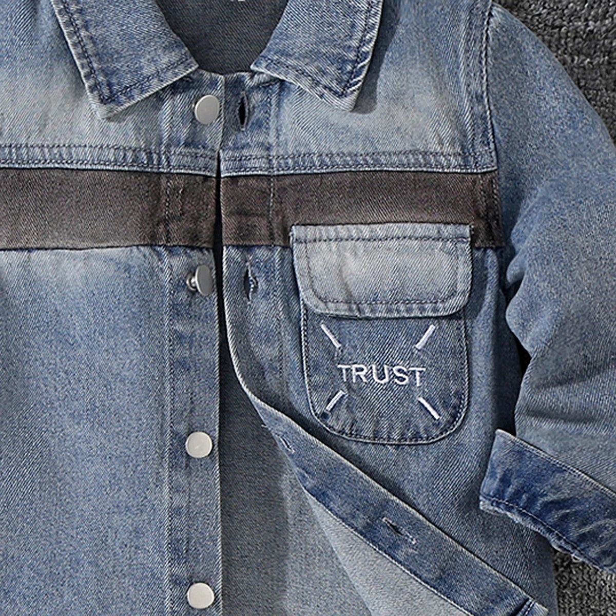 Boys Blue Typography Long Sleeve Denim Shirt Shirts