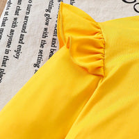 Girls Yellow Floral Printed Long Sleeves A-line Dress With Bow Detail Casual Dresses