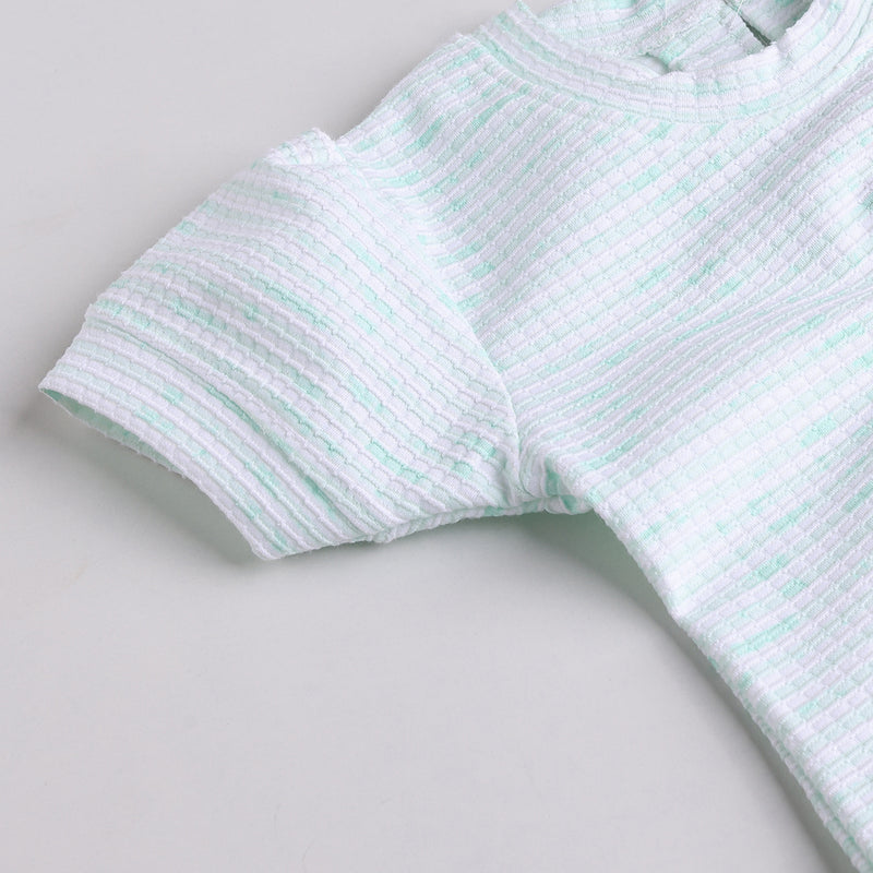Girls Green Embroidered Dungaree With Stripe T-Shirt Sets 2 pc. Sets