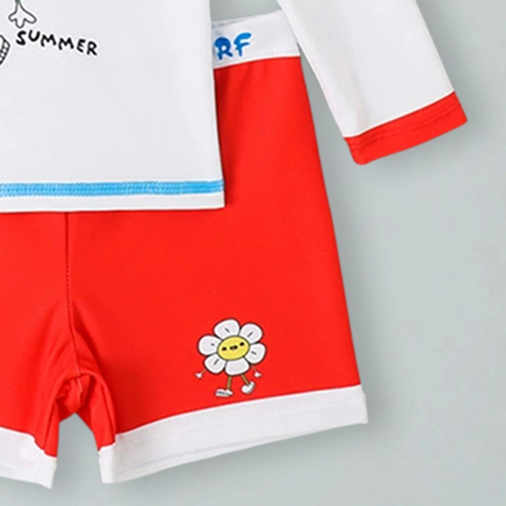 Boys White Graphics T-Shirt With Shorts Swimwear Sets Sets