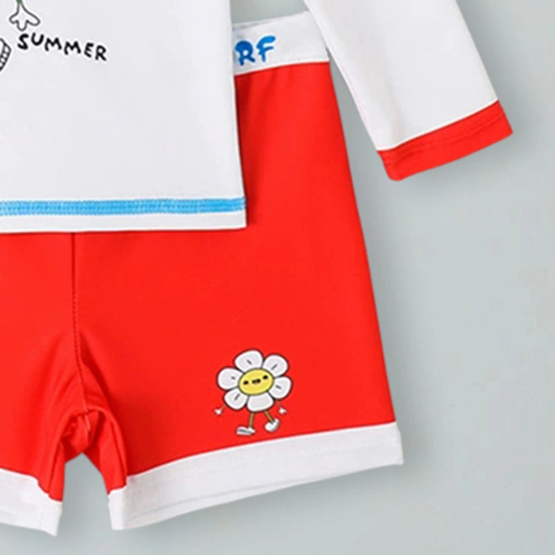 Boys White Graphics T-Shirt With Shorts Swimwear Sets Sets
