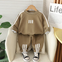 Boys Light Brown Three Stripes Printed Winter Sweatshirt With Pants Set 2 pc. Sets Light Brown 1-2 Y