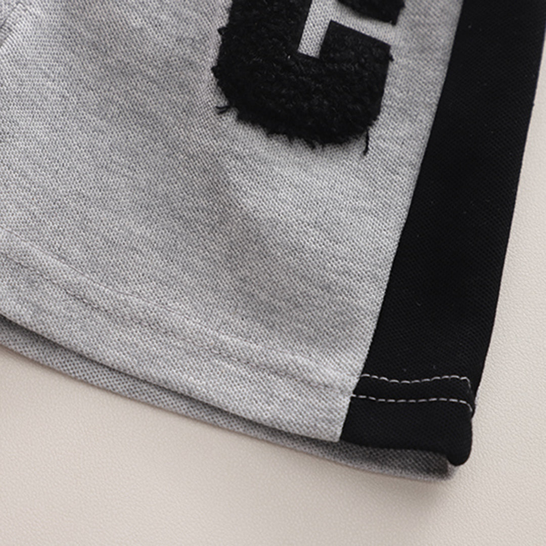 Boys Grey Melange Colourblocked Polo T-shirt with Shorts Set 2 pc. Sets