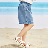 Girls Elasticated Light Wash Denim Shorts Shorts   
