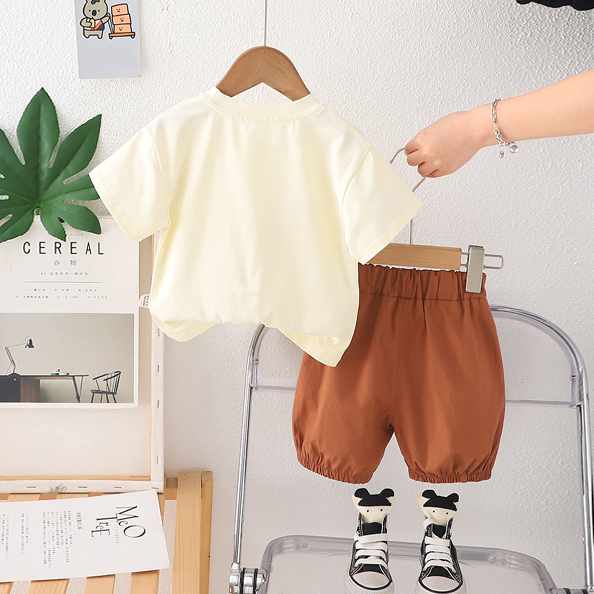 Boys Off White Flower Applique Short Sleeves T-Shirt With Shorts Set 2 pc. Sets