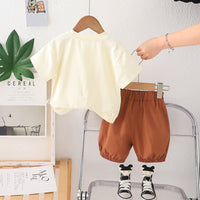 Boys Off White Flower Applique Short Sleeves T-Shirt With Shorts Set 2 pc. Sets