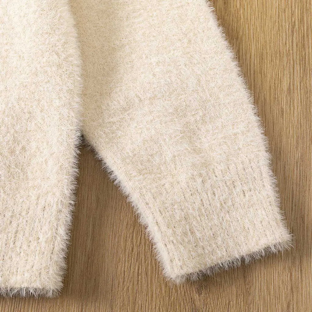 Boys Apricot Sweater With Self-Design Reindeer Pattern Sweaters & Cardigans