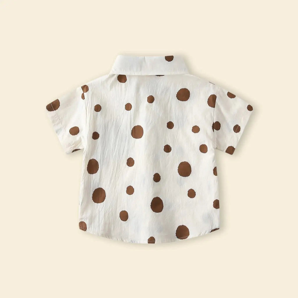 Boys Brown Polka Dot Print Short Sleeves Shirt With Shorts Set Sets