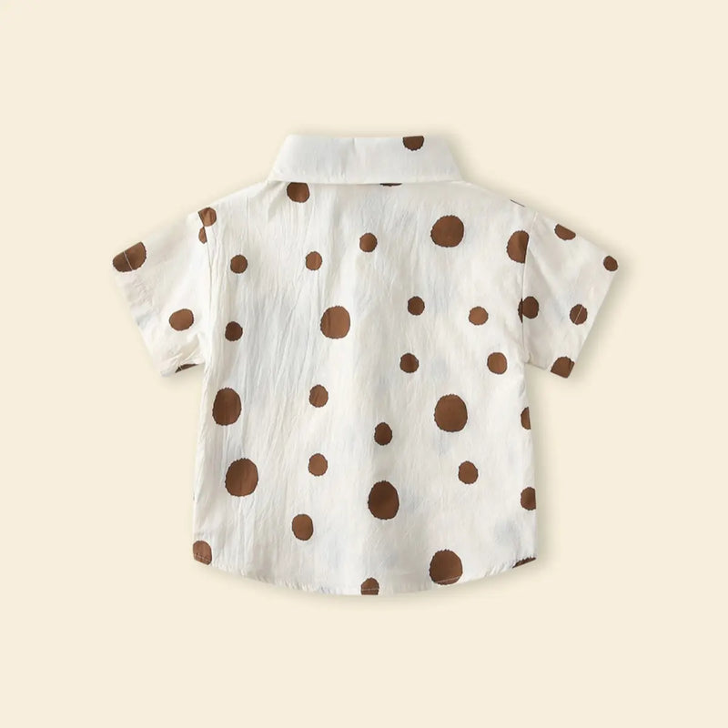 Boys Brown Polka Dot Print Short Sleeves Shirt With Shorts Set Sets