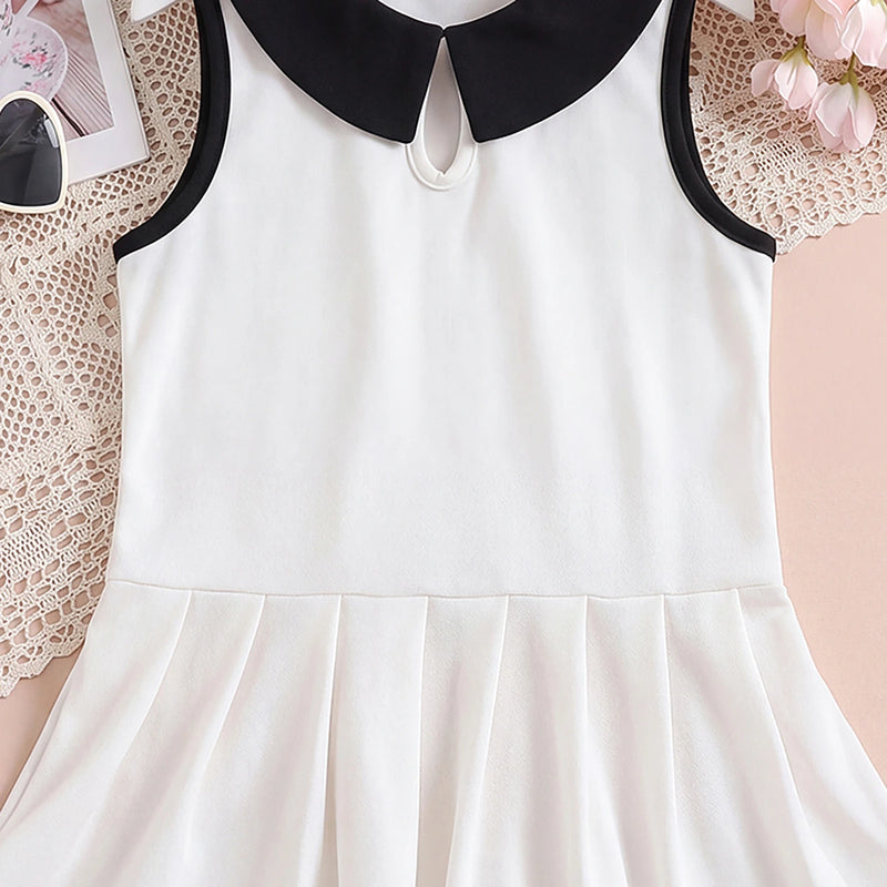 Girls White Peter Pan Collar A-Line Dress Casual Dresses