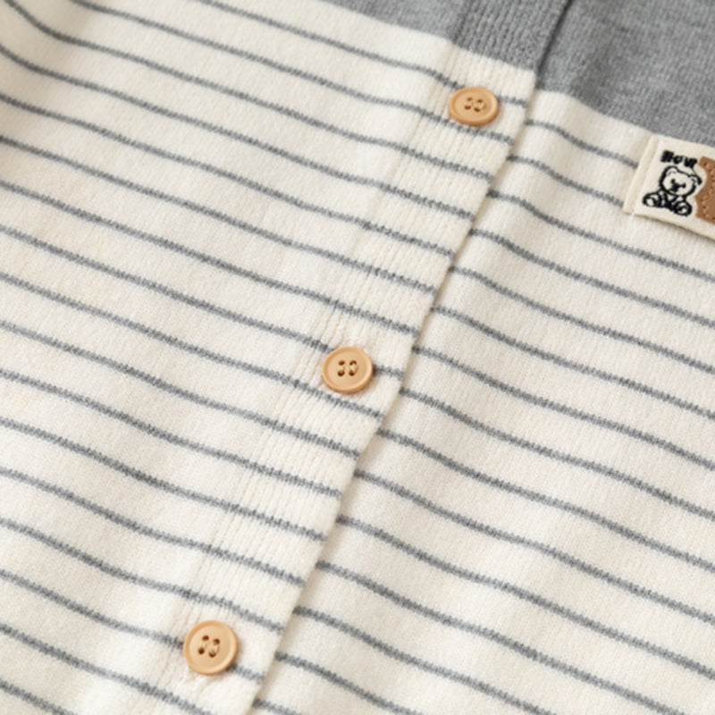 Boys Grey Cardigan With Self Design Stripe Patterns Sweaters & Cardigans