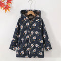 Girls Dark Blue Floral Printed Hooded Jacket Coats & Jackets Dark Blue 2-3 Y