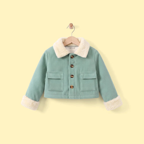Girls Green Textured Long Sleeve Crop Jacket Coats & Jackets Green 1-2 Y