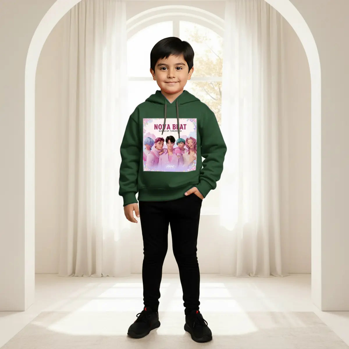 Boys Green K-Pop Nova -Beat Graphics Hoodie Sweatshirts & Hoodies Green 4-5 Y