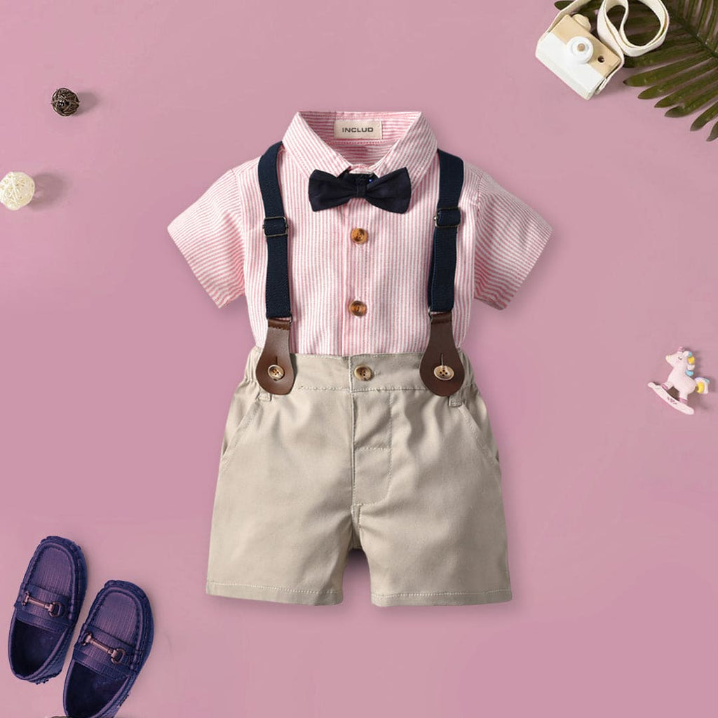 Boys Pin Stripes Shirt With Suspender Shorts