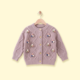 Girls Light Purple Jacquard Long Sleeve Cardigan Sweaters & Cardigans Purple 1-2 Y