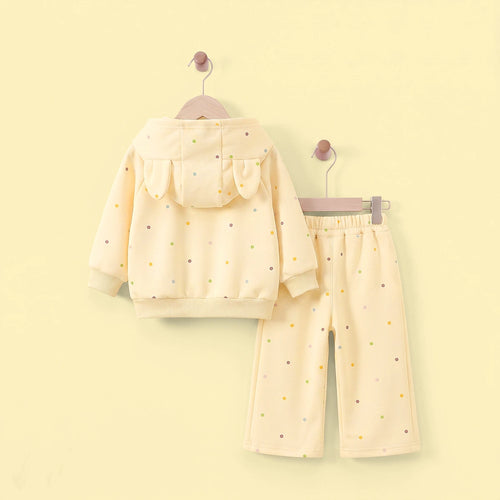 Girls Yellow Polka Dot Print Hooded Jacket With Pants Sets 2 pc. Sets