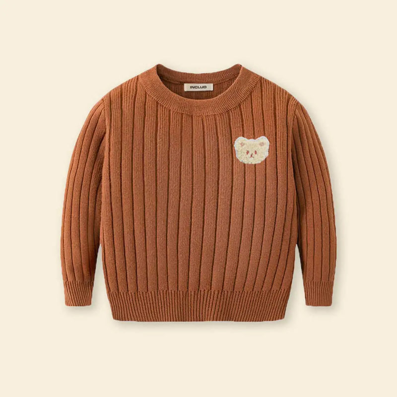 Boys Brown Self-Design Stripes Pattern Regular Sweater Sweaters & Cardigans