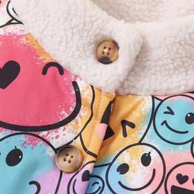 Girls Multicolour Smiley Printed Long Sleeve Jacket Coats & Jackets