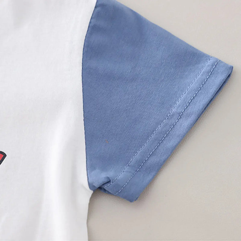 Boys White Camp Graphic Round Neck T-Shirt with Elasticated Shorts Sets 2 pc. Sets