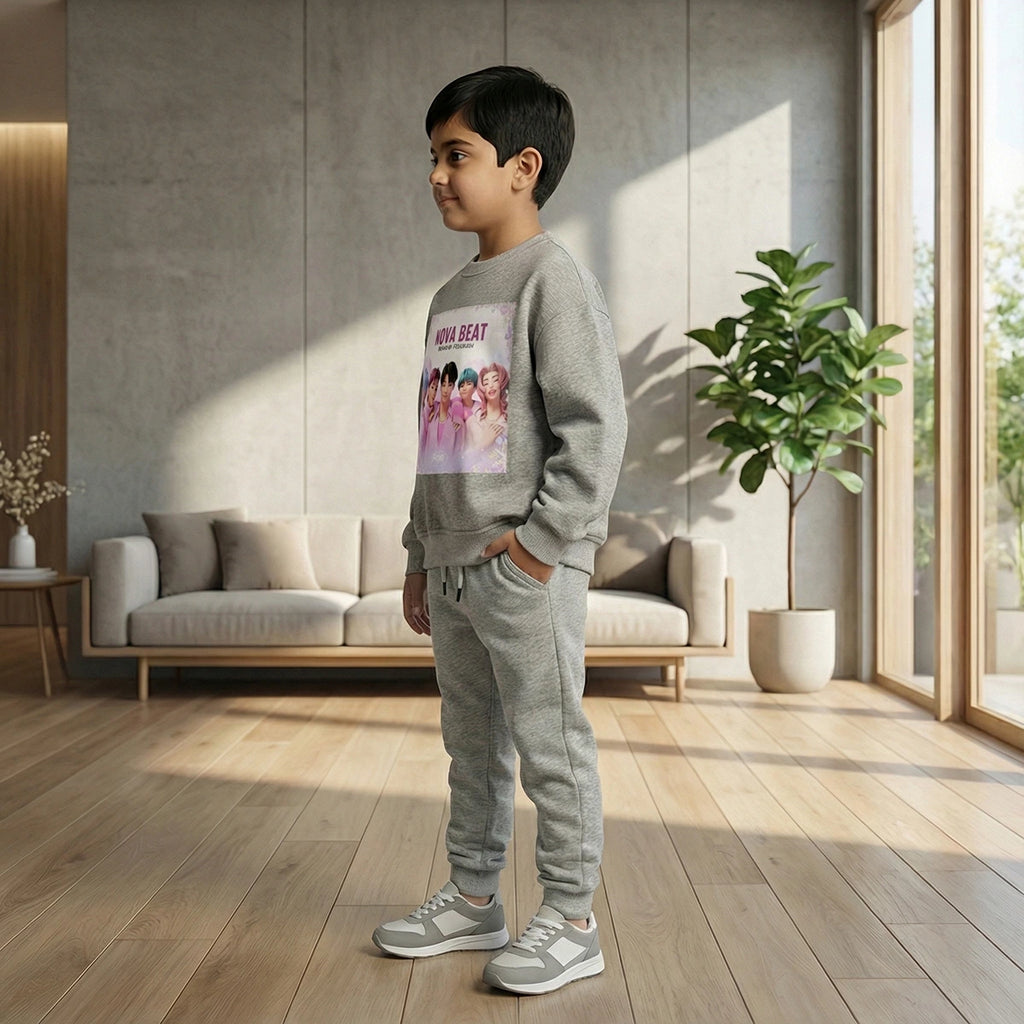 Boys Grey Nova-Beat Graphics Sweatshirt With Jogger Co-ord Sets Sets