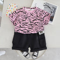 Boys Pink Abstract Printed Short Sleeves T-Shirt With Shorts Set 2 pc. Sets Pink 1-2 Y