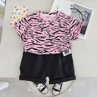 Boys Pink Abstract Printed Short Sleeves T-Shirt With Shorts Set 2 pc. Sets Pink 1-2 Y