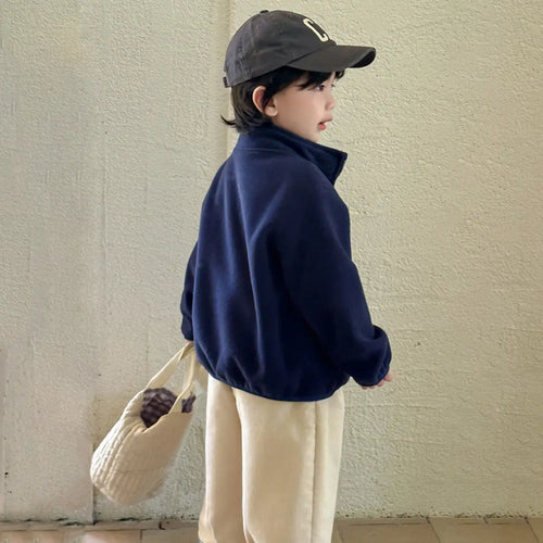 Boys Navy Blue Fleece Zipper Jacket Coats & Jackets