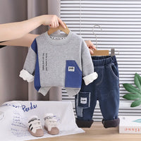 Boys Grey Typographic Printed Sweatshirt With Denim Pants Set Sets Grey 1-2 Y